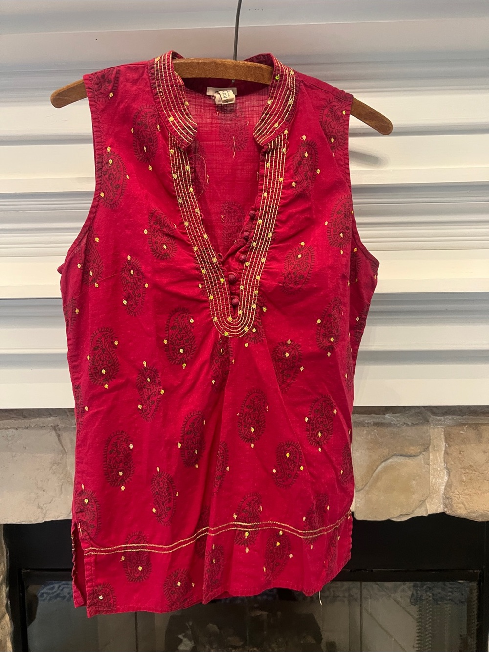 Old Navy Sleeveless Red Embroidered Boho Top